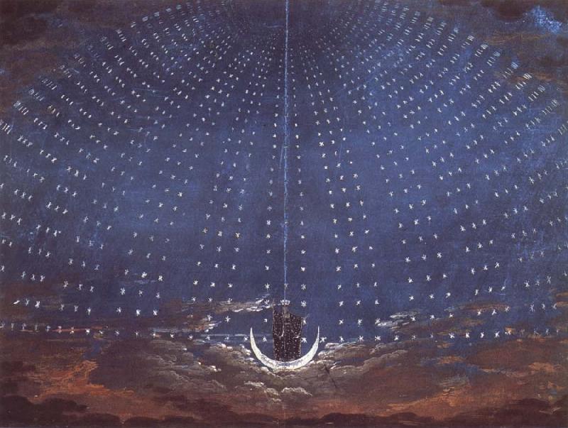 Karl friedrich schinkel In the palace of the Queen of the Night,decor for Mazart-s opera Die Zauberflote oil painting image